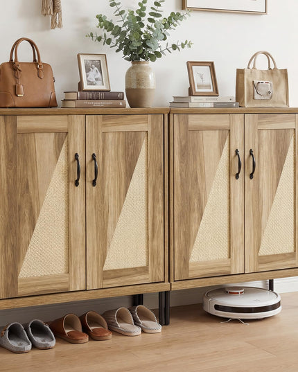 Giantex 5-Tier Farmhouse Shoe Storage Cabinet with Woven Rattan Doors