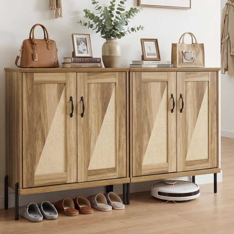 Meuble à chaussures de style campagnard Giantex à 5 niveaux avec portes en rotin tressé