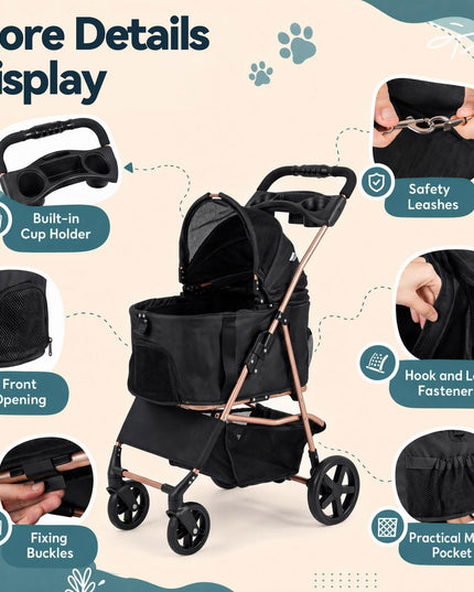 GIANTEX 3-in-1 Pet Stroller for Small Dogs & Cats with Detachable Carrier