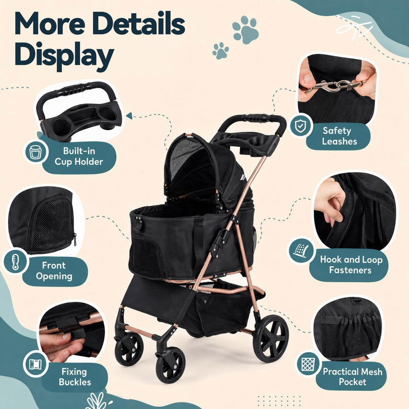 GIANTEX 3-in-1 Pet Stroller for Small Dogs & Cats with Detachable Carrier