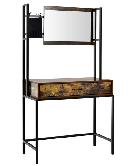 CHARMAID Rustic Vanity Table with 3-Height Adjustable Mirror, Large Drawer