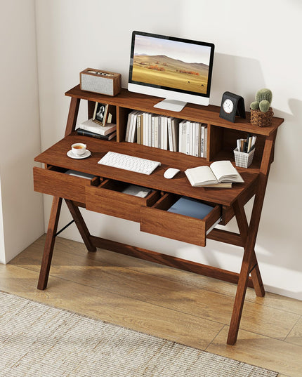 Giantex Mid Century Modern Desk with 3 Drawers
