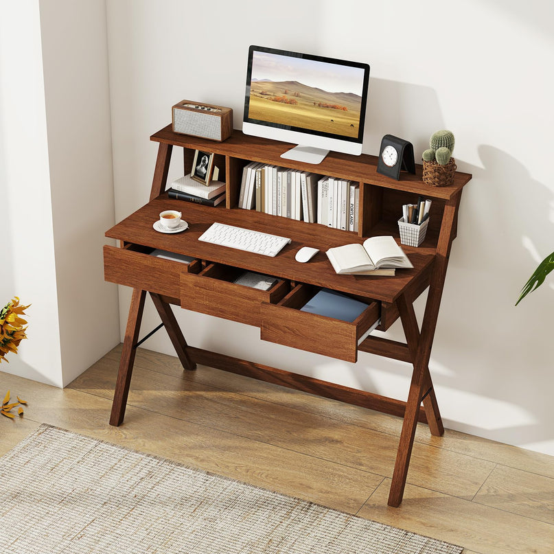 Bureau moderne du milieu du siècle Giantex avec 3 tiroirs