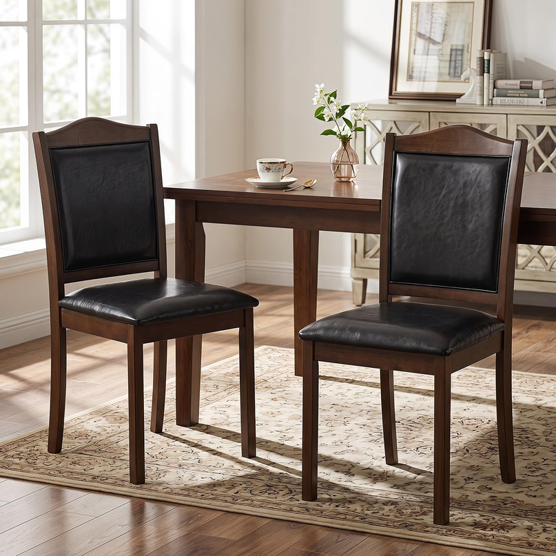 Giantex Wooden Dining Chairs Set of 2/4 | Faux Leather Padded Seat & Back