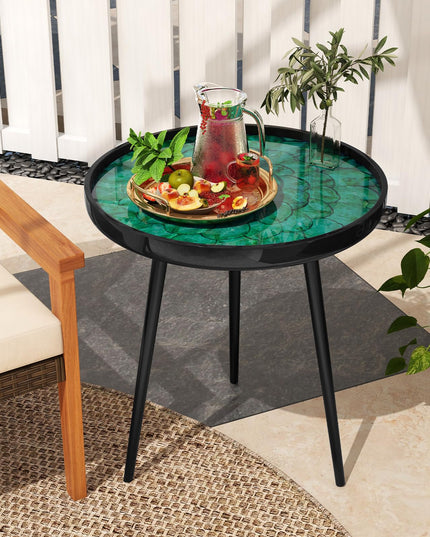 Giantex Outdoor Side Table, Round End Table with Epoxy Resin Finish