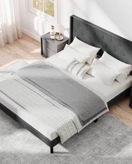 Giantex Queen Size Upholstered Bed Frame with Button Tufted Wingback Headboard