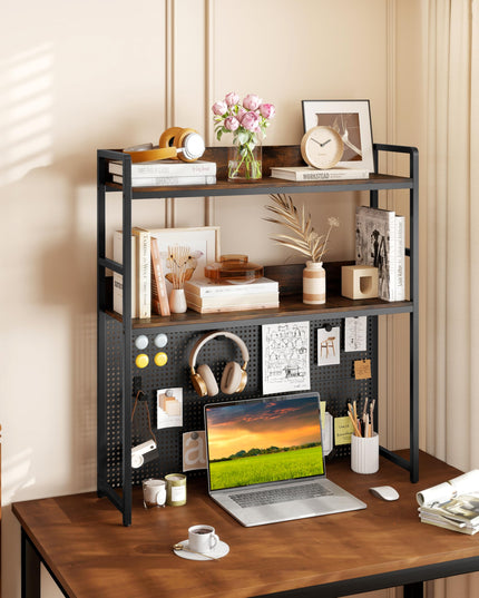 Giantex Desktop Bookshelf with Pegboard for up to 32" Computer Monitor