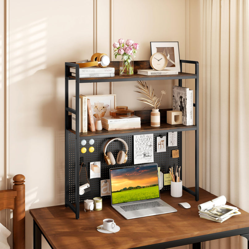 Giantex Desktop Bookshelf with Pegboard for up to 32" Computer Monitor