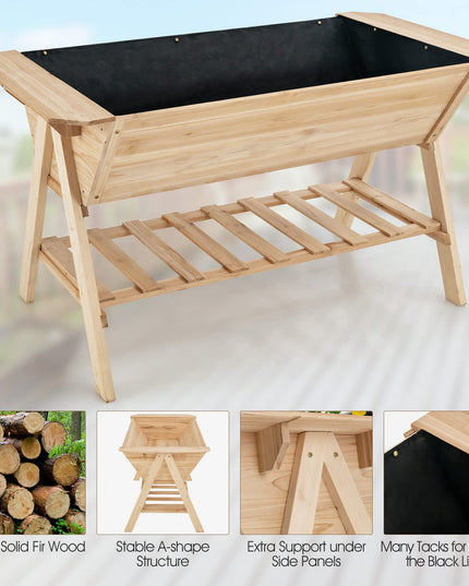 Giantex Plant Raised Bed 2 Tiers Garden Bed, Outdoor Fir Wood Plant Container with Storage Shelf