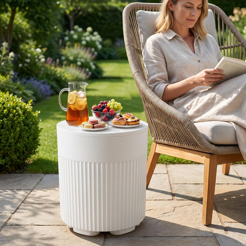 GIANTEX 3-in-1 6.2 Gal Outdoor Ice Bucket & Cooler Side Table with Storage
