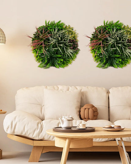 Giantex 2 Pack Hanging Artificial Plants Panels, 20" Round Framed 3D Greenery Wall Art Decor
