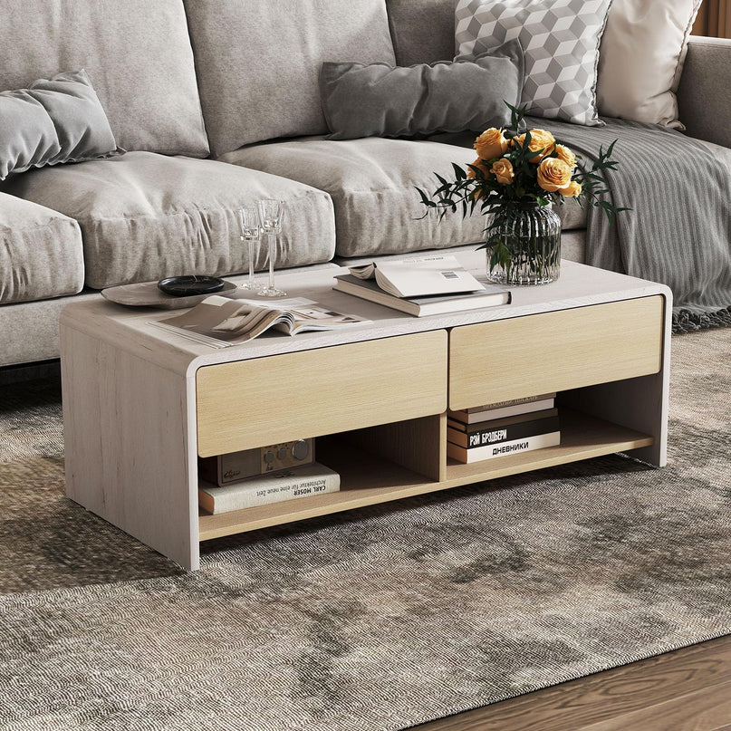 Giantex 43 Inch Modern Rectangle Coffee Table with Storage Drawers
