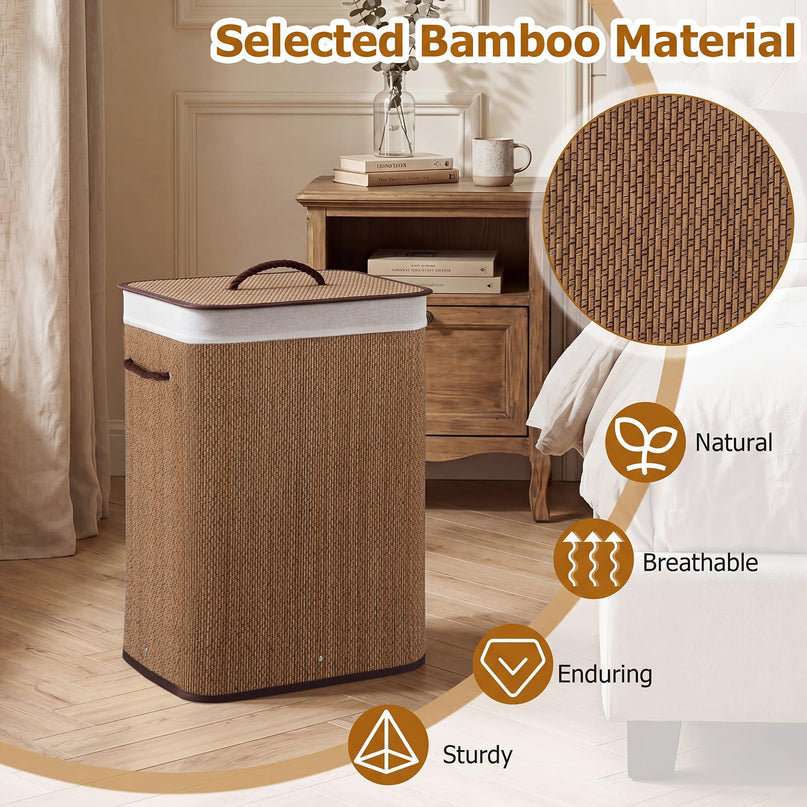 Giantex 19 Gal Bamboo Laundry Hamper with Lid