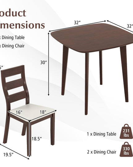 Giantex Wooden Square Kitchen Table and 2 Chairs with Padded Seat