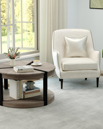Giantex Round Coffee Table with Open Storage Shelf & Rubber Wood Frame