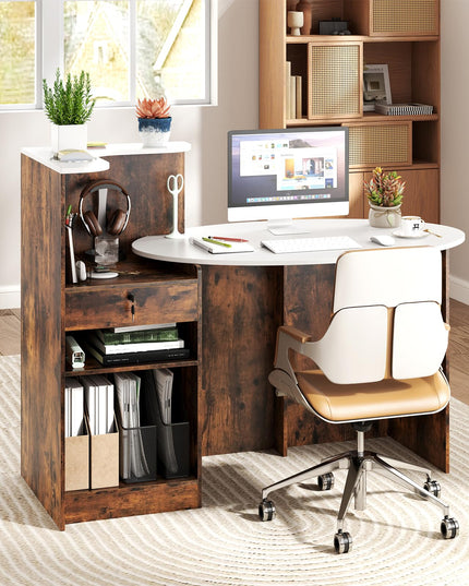 Giantex Reception Desk, Front Counter Desk with Lockable Drawer, Oval Tabletop & Adjustable Shelf