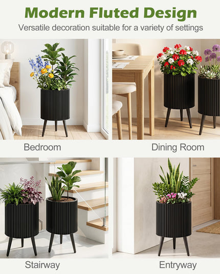 Giantex Set of 2 Flower Pots with Stand for Hallway Living Room Garden Patio