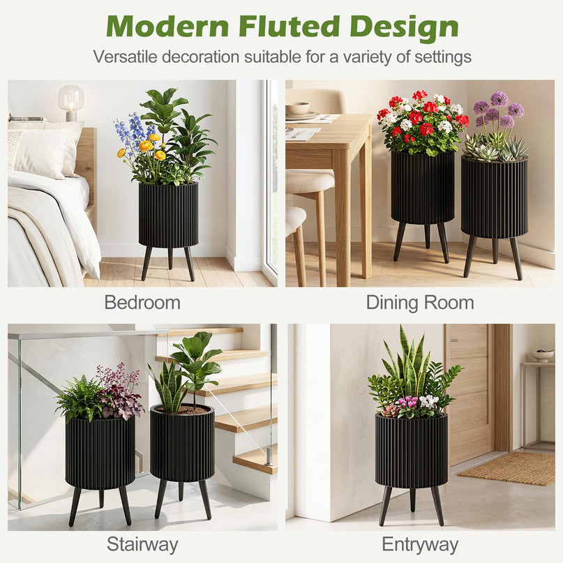 Giantex Set of 2 Flower Pots with Stand for Hallway Living Room Garden Patio