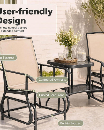 GIANTEX Outdoor Glider Chairs with 2-Tier Center Table