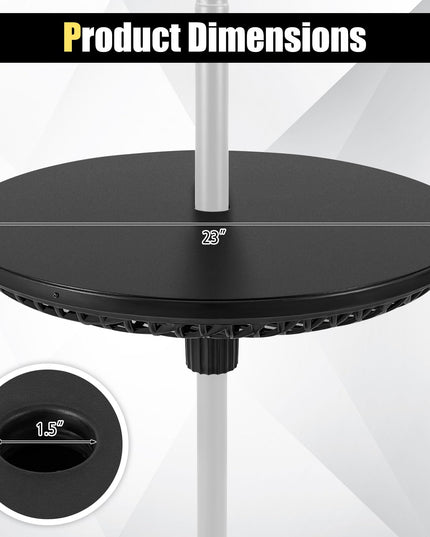 Patio Umbrella Table Tray - 23'' Portable Outdoor Side Table with Umbrella Hole for 1.5", 1.34" & 1.26" Poles