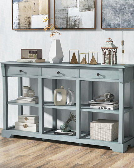 Giantex Console Table with Storage, 58” Long Sofa Table with 3 Drawers & Open Shelves