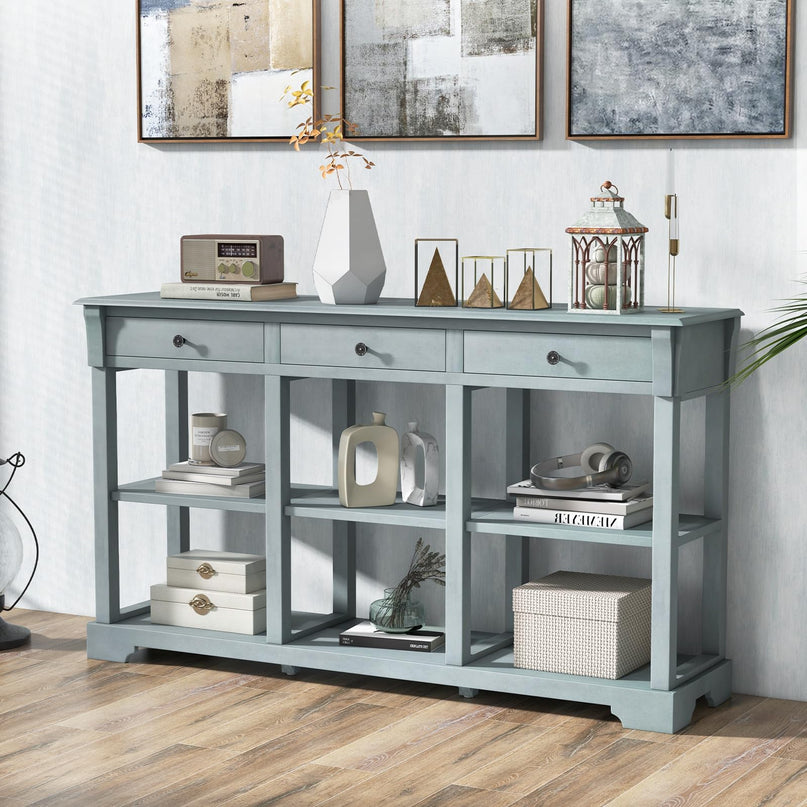 Giantex Console Table with Storage, 58” Long Sofa Table with 3 Drawers & Open Shelves