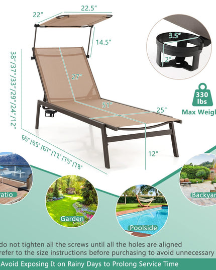 Outdoor Chaise Lounge Chair- Tanning Chair with Sunshade - Giantex