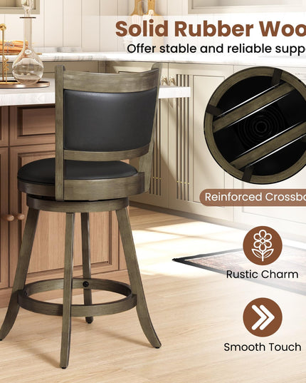 Tabouret de bar à hauteur de comptoir Giantex avec dossier pivotant en bois et revêtement en tissu