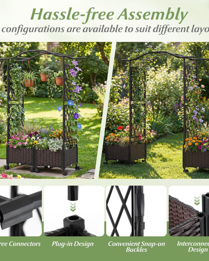 Giantex Planter Boxes with Arch Trellis | 5FT Self-Watering Tall Raised Garden Bed w/Wheels