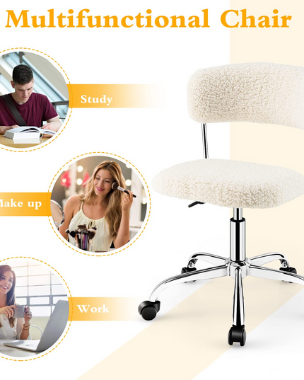 Giantex Home Office Chair, Faux Fur Low Back Swivel Leisure Chair w/Height Adjustable Padded Seat