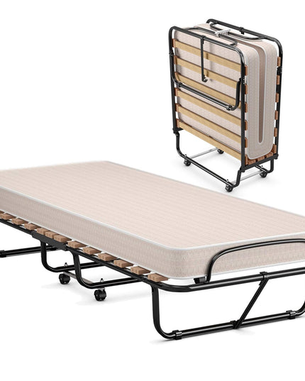 Giantex Folding Bed with Mattress - Single Cot Foldable Bed with 4" Mattress for Adults