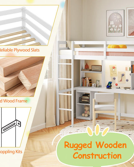 Giantex Twin Loft Bed with Desk and Hutch for Dorm Apartment