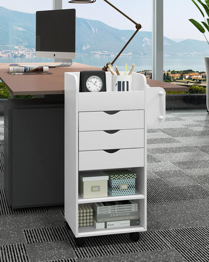 Giantex Craft Storage Cart - Utility Organizer Cart with 3 Drawers, 3 Shelves (White)