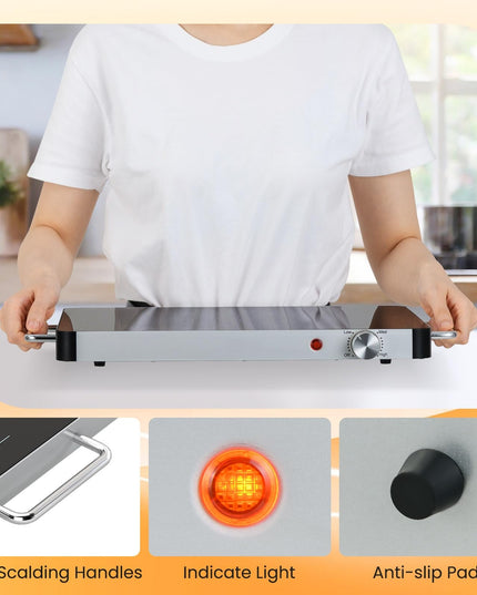 Giantex Electric Warming Tray 40 x 30 cm - Tempered Glass Buffet Server & Food Warmer