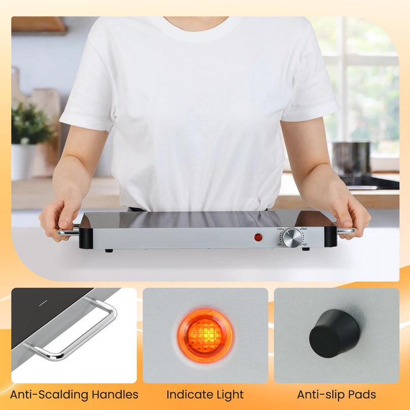 Giantex Electric Warming Tray 40 x 30 cm - Tempered Glass Buffet Server & Food Warmer