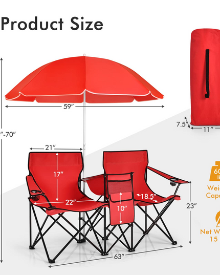 Giantex Camping Chairs Double Folding Chair with Canopy