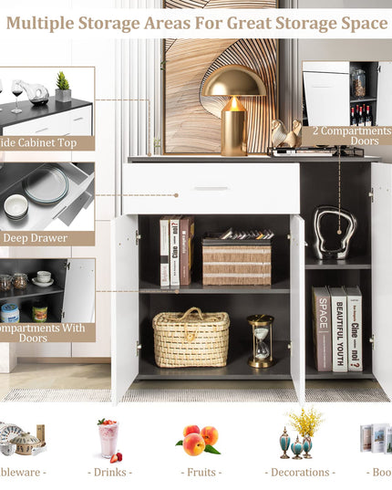 Giantex Buffet Cabinet with Storage, 3 Door Kitchen Cupboard with Large Drawer, Adjustable Shelf