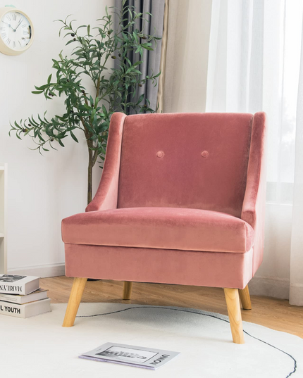 Giantex Pink Accent Chair, Comfy Velvet Swoop Chair w/Rubber Wood Legs, Padded Seat