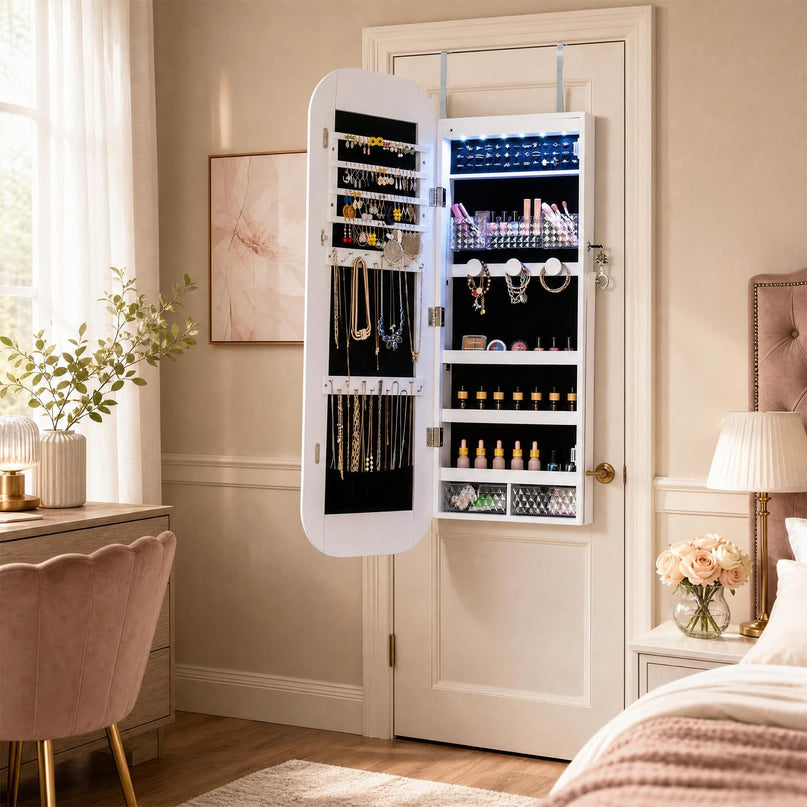 CHARMAID 3-in-1 Jewelry Cabinet Standing, Wall Mount & Over the Door