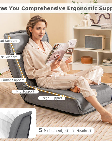 Giantex Floor Chair, Lazy Sofa with 14-Poistion Adjustable Backrest & 5-Position Adjustable Headrest, Padded Sleeper Bed