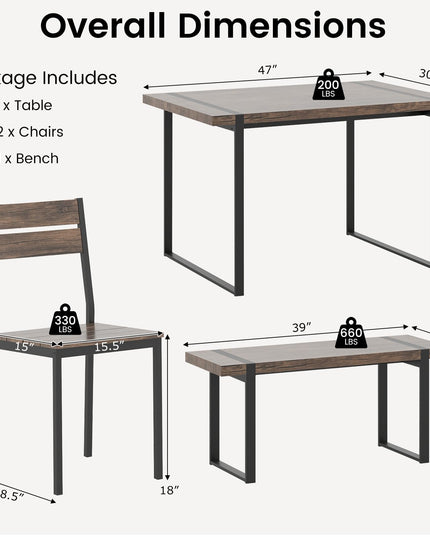 Giantex Ensemble Table de Salle à Manger pour 4 Personnes Table de Cuisine Rectangulaire de 119 cm