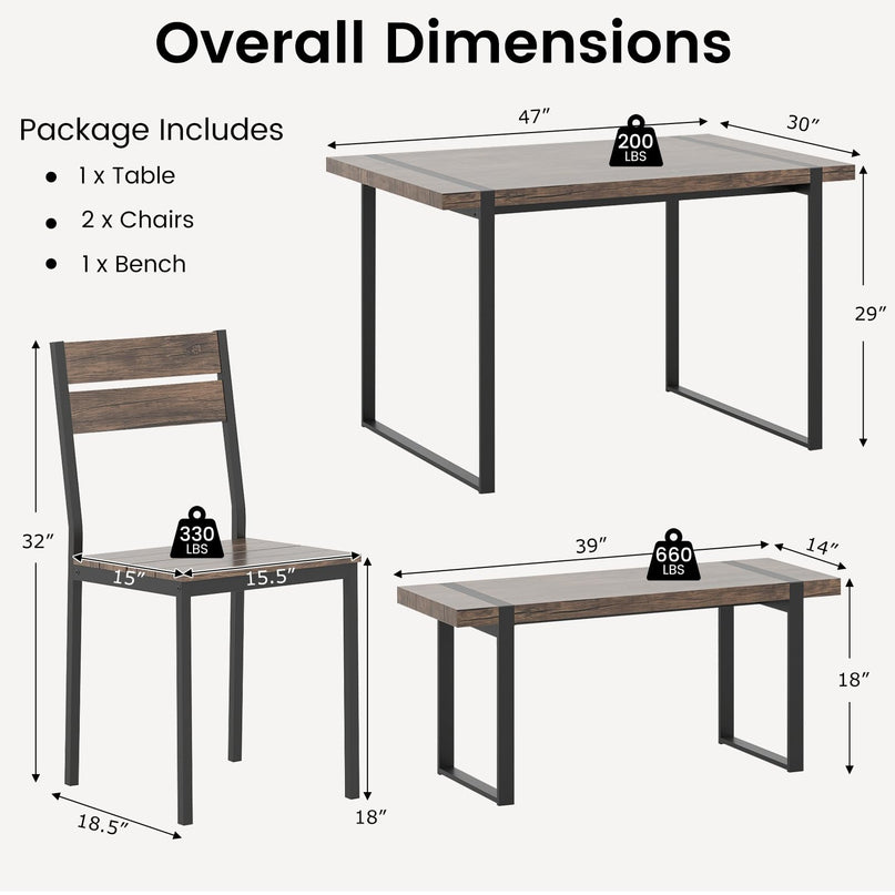 Giantex Ensemble Table de Salle à Manger pour 4 Personnes Table de Cuisine Rectangulaire de 119 cm