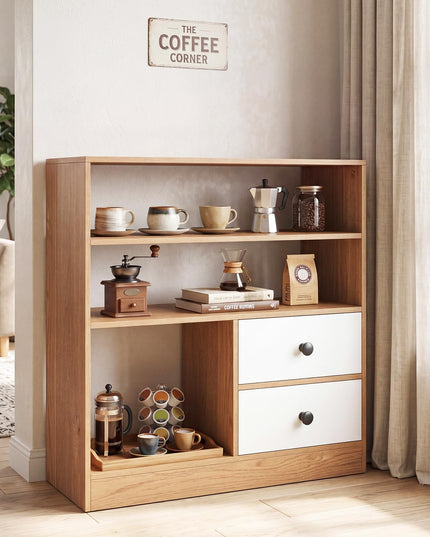 Giantex 4-Tier Bookshelf w/3 Open Compartments & 2 Detachable Fabric Drawers