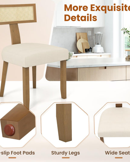 Giantex Rattan Dining Chairs Set, Mid Century Modern Kitchen Chairs w/Rattan Backrest & Rubber Wood Legs