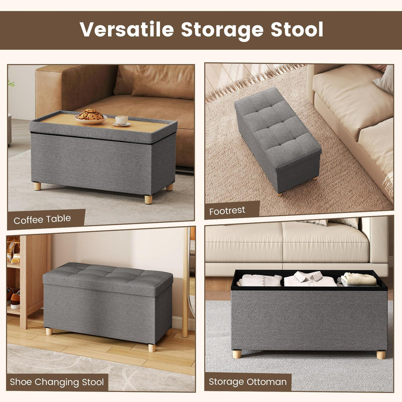 Giantex Storage Ottoman Bench with Tray Lid（38.1D x 76.2W x 39.4H cm）