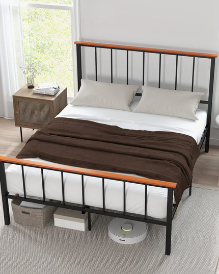 Giantex Queen/Full Size Metal Platform Bed Frame with Spindle Headboard & Footboard, Black