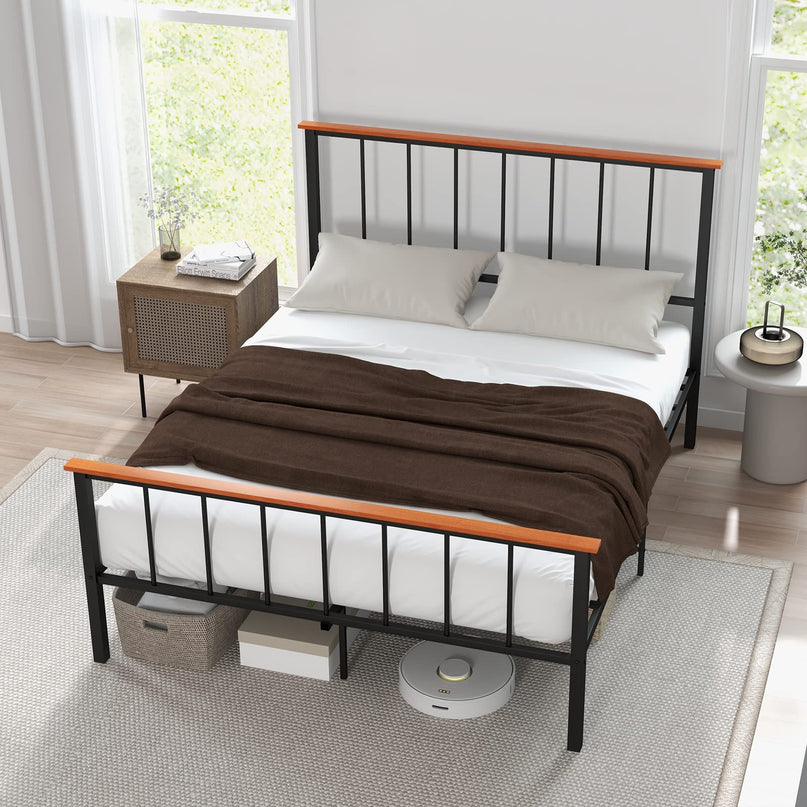 Giantex Queen/Full Size Metal Platform Bed Frame with Spindle Headboard & Footboard, Black