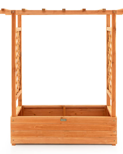 Giantex Raised Garden Bed with Trellis, Wood Planter Box with Roof & Side Trellis, Drain Holes