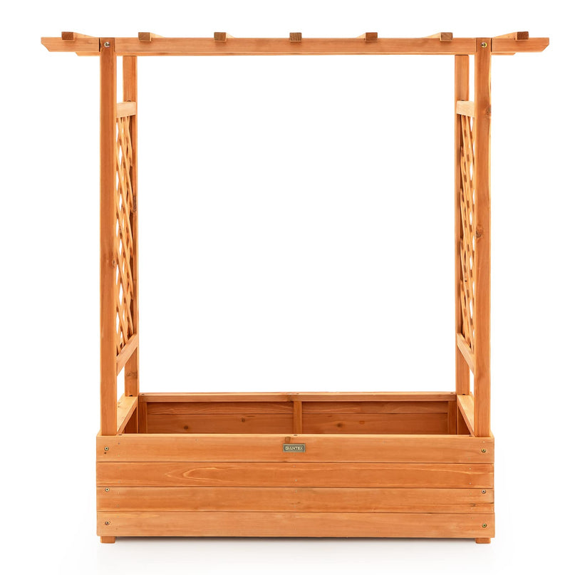 Giantex Raised Garden Bed with Trellis, Wood Planter Box with Roof & Side Trellis, Drain Holes