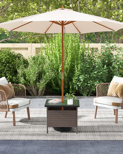 Giantex Umbrella Table, Outdoor Side Table with 2" Umbrella Hole, Rattan Umbrella Stand Holder Table